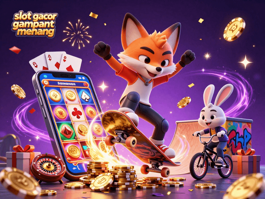 Experience slot gacor gampang menang with dynamic characters and vibrant casino elements in an exhilarating scene.