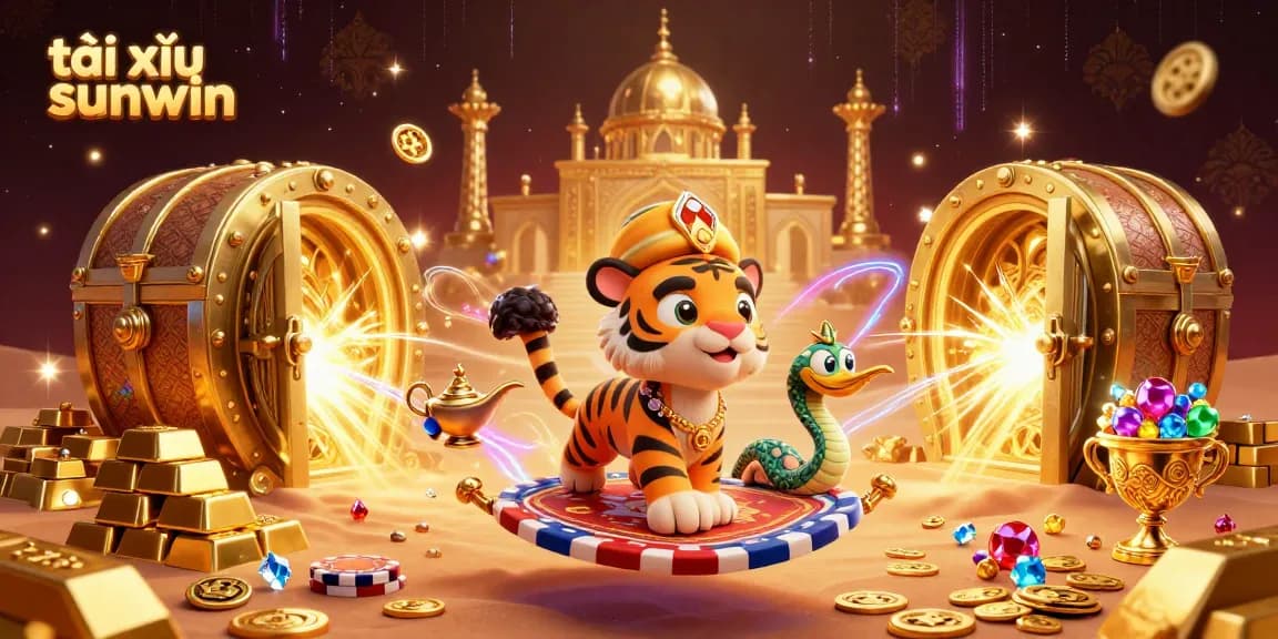Engage in tài xỉu sunwin with a dynamic Arabian Nights theme featuring vibrant casino elements.