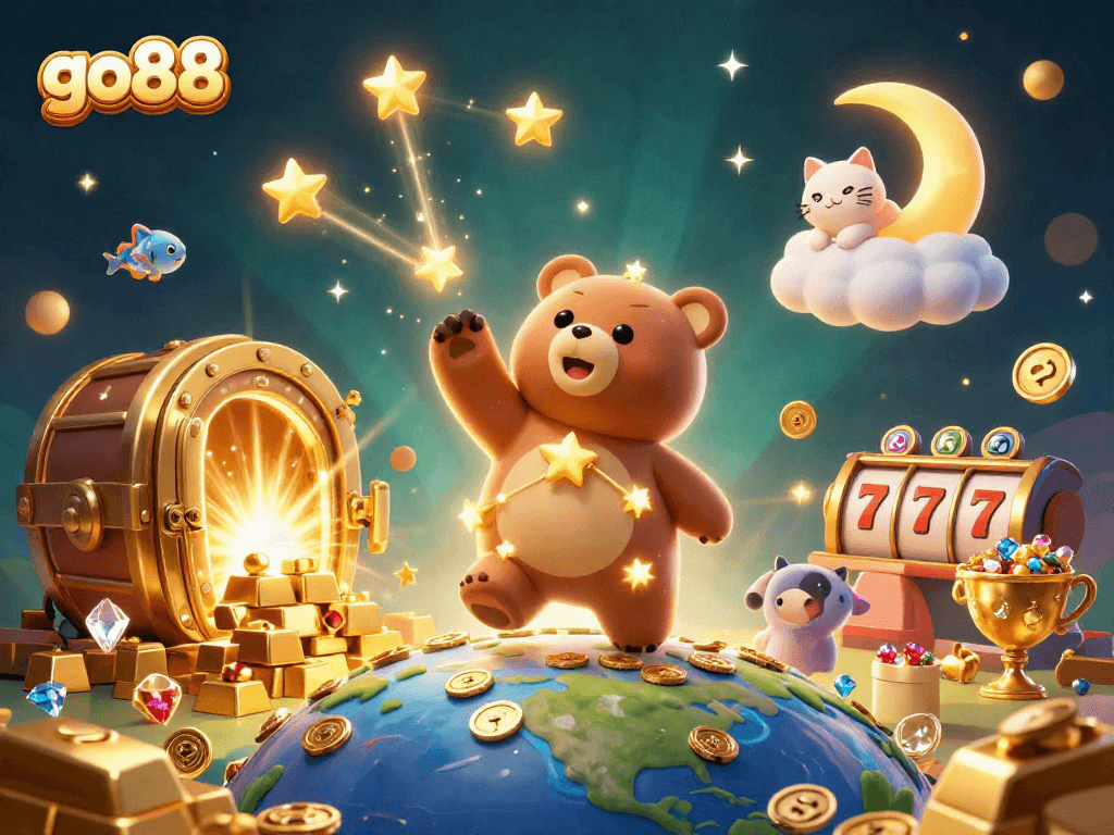 Experience thrilling wins with go88 in an enchanting casino illustration packed with treasures.