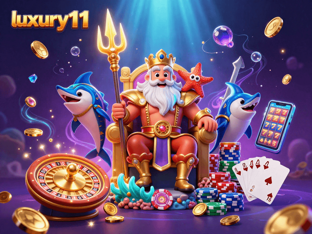 Experience luxury111 with Neptune and casino elements in a vivid 3D scene.