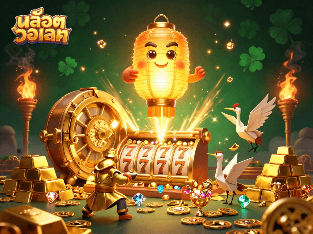 Experience the excitement of สล็อตวอเลท with stunning 3D characters and dynamic casino elements in a vibrant scene.
