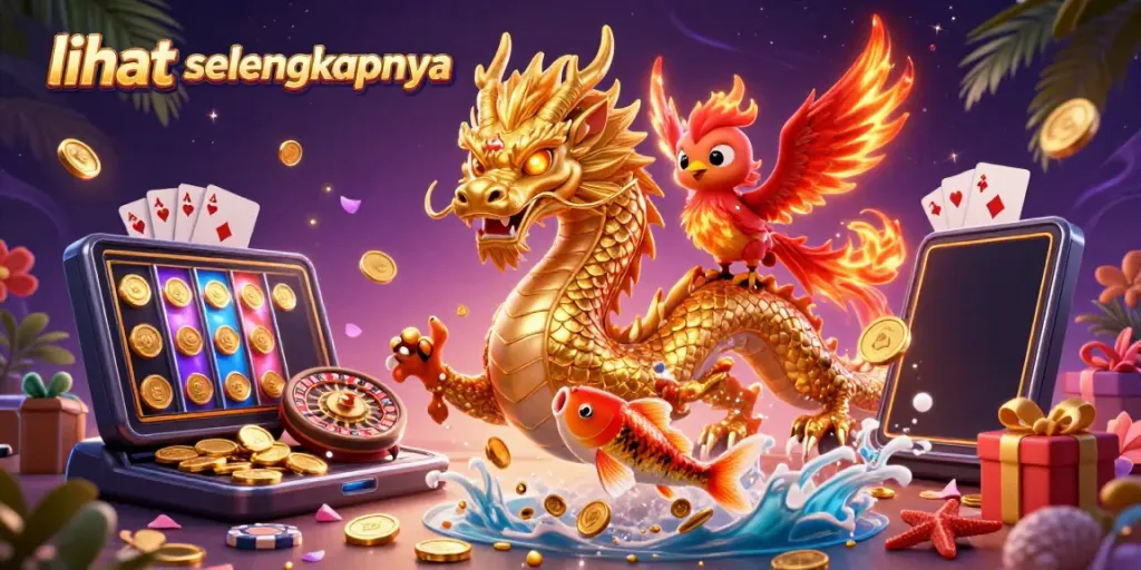 Permainan slot menarik yang menampilkan naga emas, phoenix merah, dan ikan koi, lihat selengkapnya untuk pengalaman judi online.