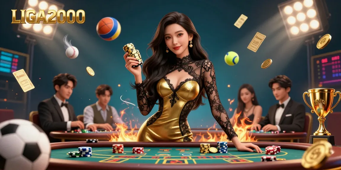 Menang besar di LIGA2000 dengan suasana kasino glamor yang menampilkan kegembiraan baccarat.
