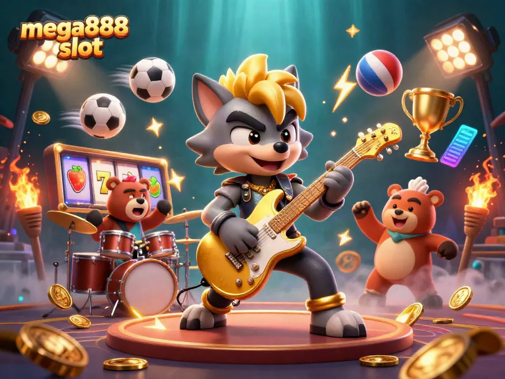Experience the exciting mega888 slot action with vibrant characters and colorful game elements in a casino setting.