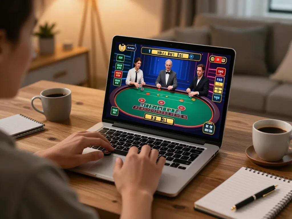 Playing blackjack on luckyindex with strategic gameplay visible on laptop screen.