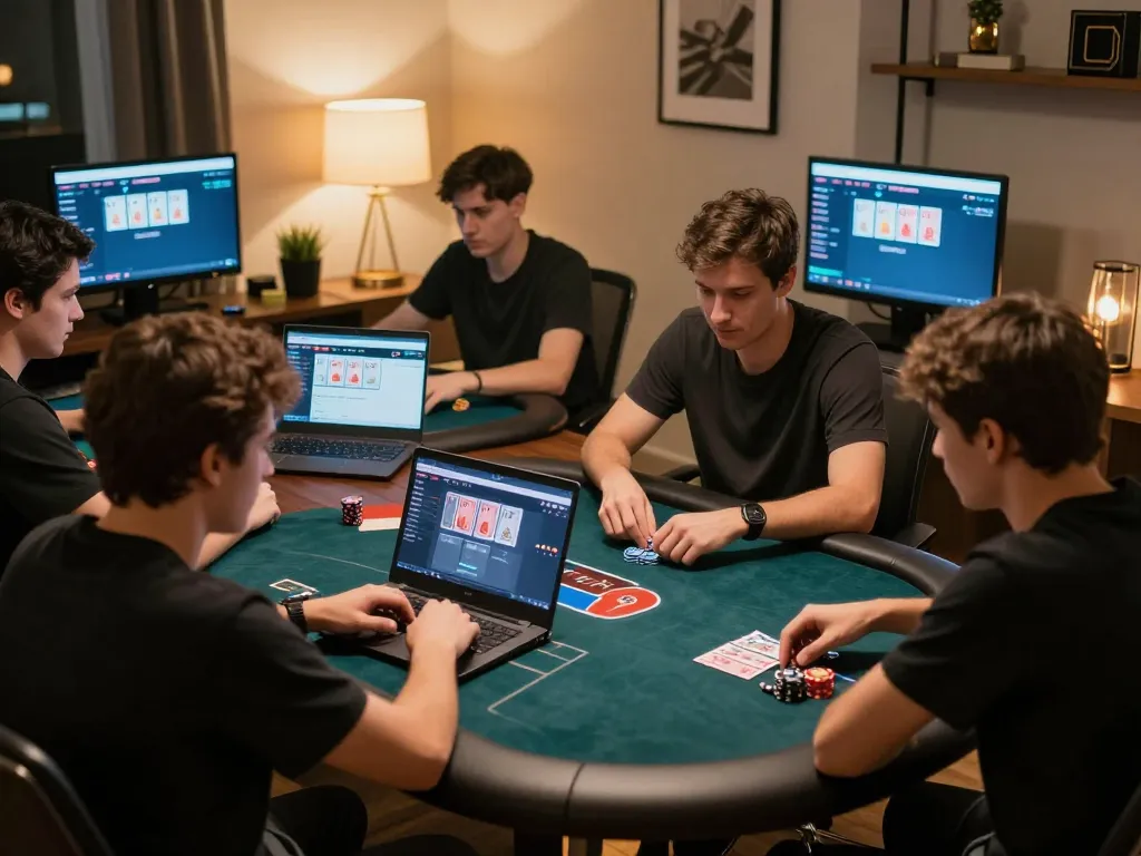 Players strategizing in an online poker game, showcasing the excitement of FIVE88 gaming.