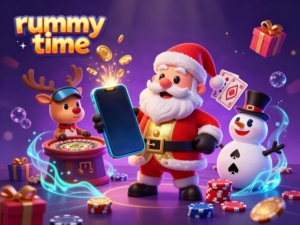 Play rummy time with Santa Claus and friends in this colorful casino illustration.