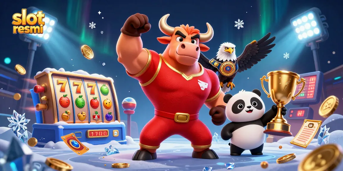 Engage with slot resmi in thrilling gameplay featuring a bull mascot, eagle, and panda.