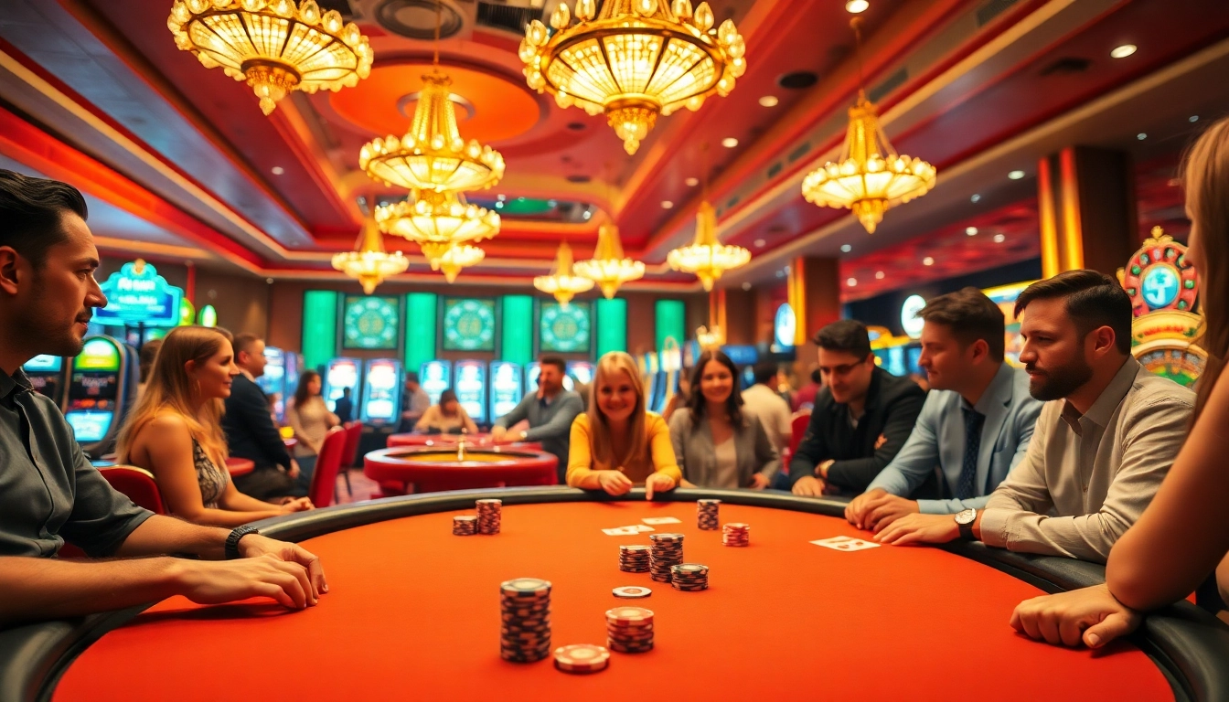 Experience the excitement of Casino games with vibrant tables and lively players.