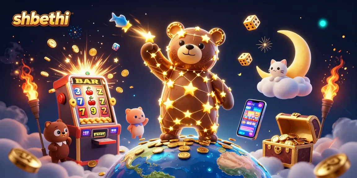 Experience thrilling jackpots with shbethi's vibrant 3D casino scene bursting with coins and games.