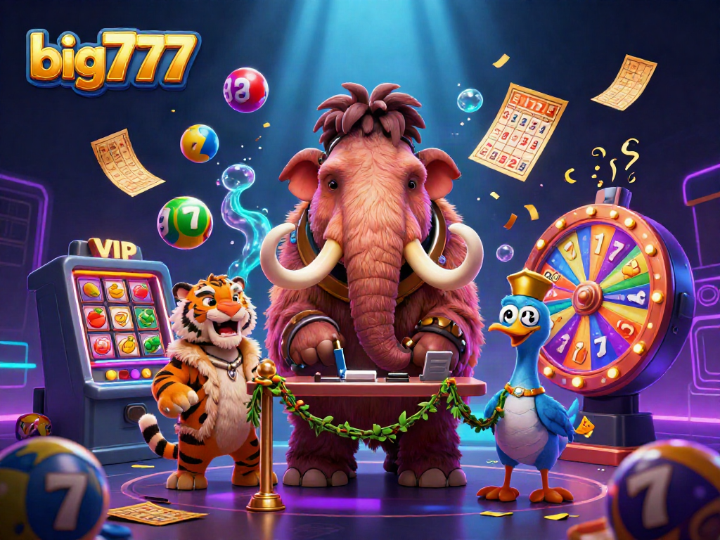 Join the big777 excitement with a VIP saber-tooth and a dodo doorman in this vibrant casino scene.