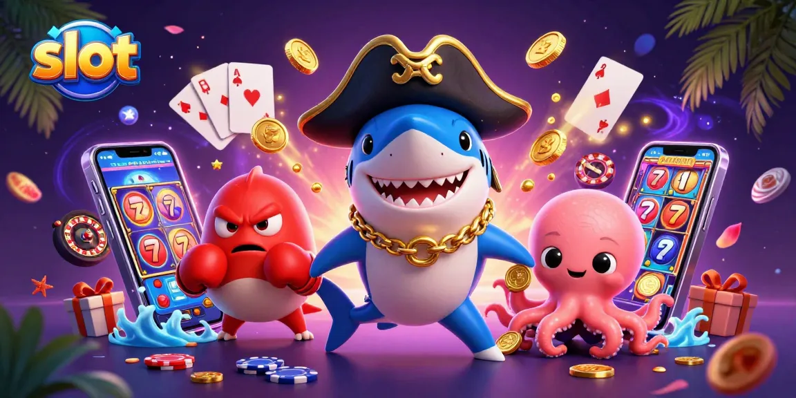 Spin the colorful slot reels with our cartoon pirate shark and friends for exciting wins!