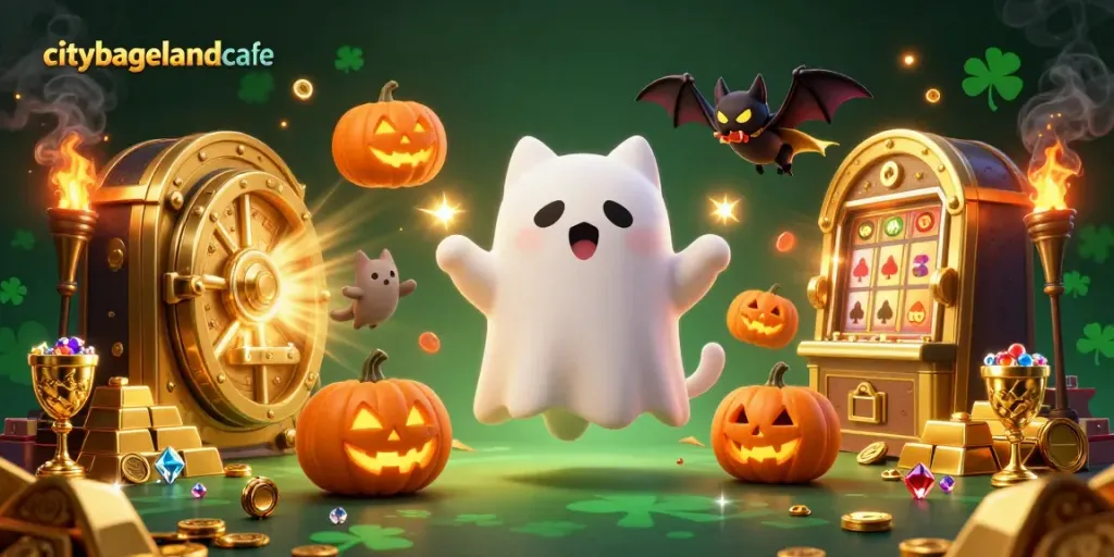 Permainan slot seru di citybagelandcafe dengan kucing hantu dan bat vampir.