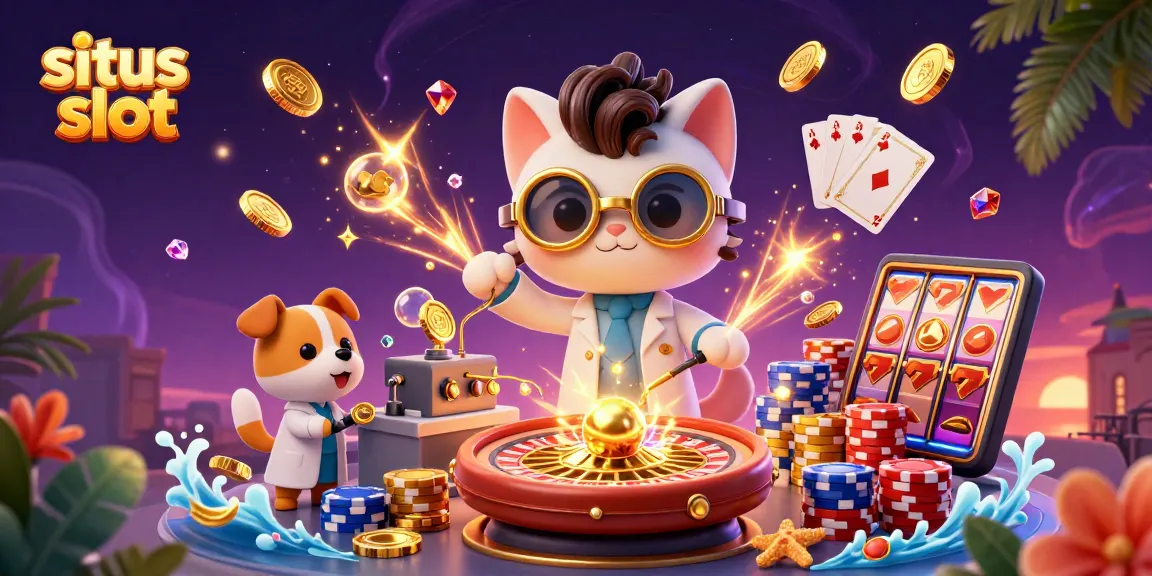 Bermain situs slot dengan jackpot melimpah dan koin emas terbang di sekitar karakter dalam suasana kasino digital.