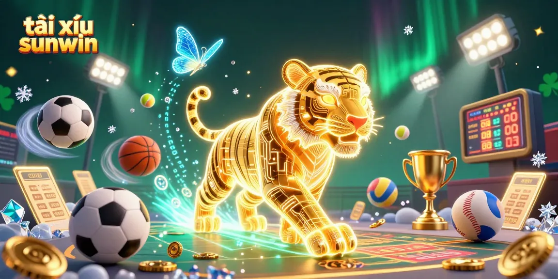 Experience gaming excitement with tài xỉu sunwin in a vibrant digital casino scene featuring a golden tiger.