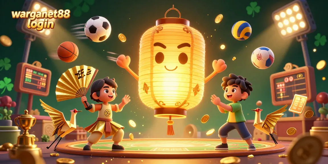 The warganet88 login showcases vibrant casino energy with golden lanterns and sports elements in a night market setting.